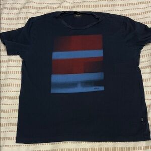 Boss Men's Dark Blue Tee with Red and Light Blue Graphic